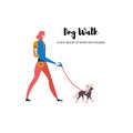 ÃÂ¡artoon style icons of chinese crested and personal dog-walker with text. Cute girl and pet outdoors. Vector illustration